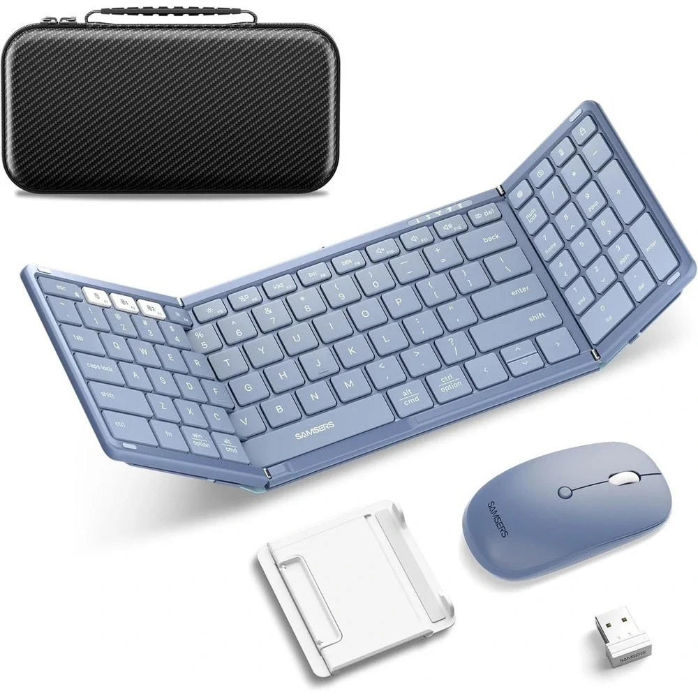 Samsers Foldable Bluetooth Keyboard Mouse Combo 2.4G‎ BT5 Travel Full Size